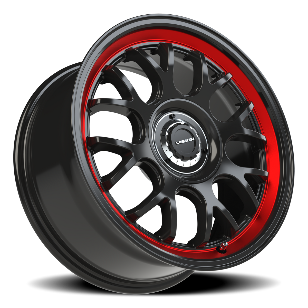 Vision Wheel 478 Gloss Black Red Tint Brushed Lip 17x8 +38 5x108mm 73.1mm - Wheelwiz