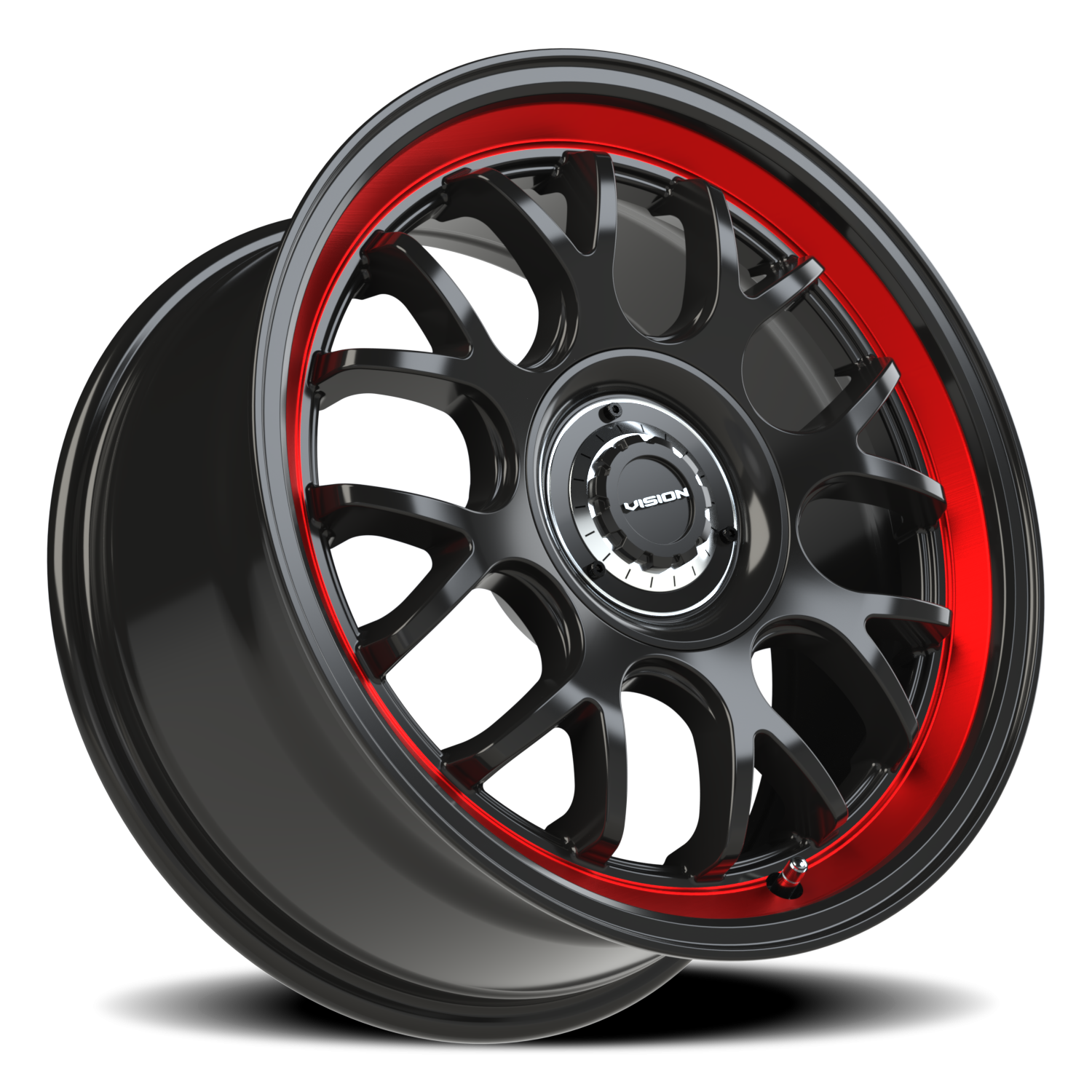 Vision Wheel 478 Gloss Black Red Tint Brushed Lip 17x8 +38 5x108mm 73.1mm - Wheelwiz
