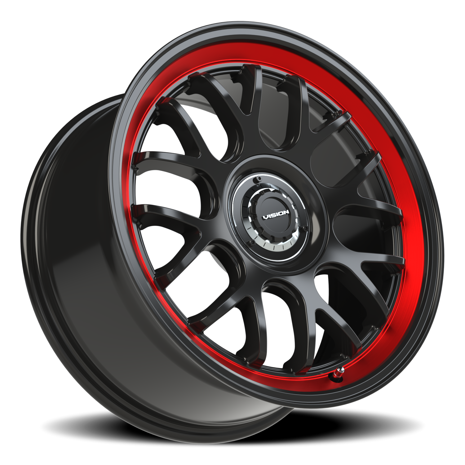 Vision Wheel 478 Gloss Black Red Tint Brushed Lip 18x8.5 +35 5x100mm 73.1mm - Wheelwiz