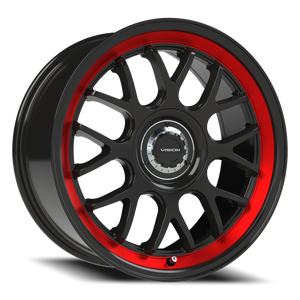 Vision Wheel 478 Gloss Black Red Tint Brushed Lip 18x8.5 +35 5x108mm 73.1mm - Wheelwiz