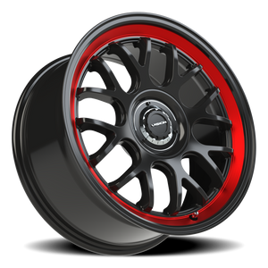 Vision Wheel 478 Gloss Black Red Tint Brushed Lip 18x8.5 +35 5x108mm 73.1mm - Wheelwiz