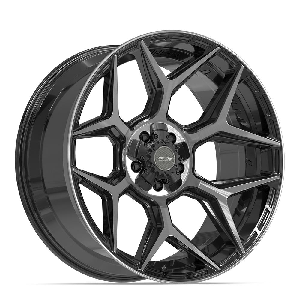 4Play 4P06 Gloss Black Brushed with Tinted Clear 22x10 -18 5x127|5x139.7mm 87.1mm - Wheelwiz