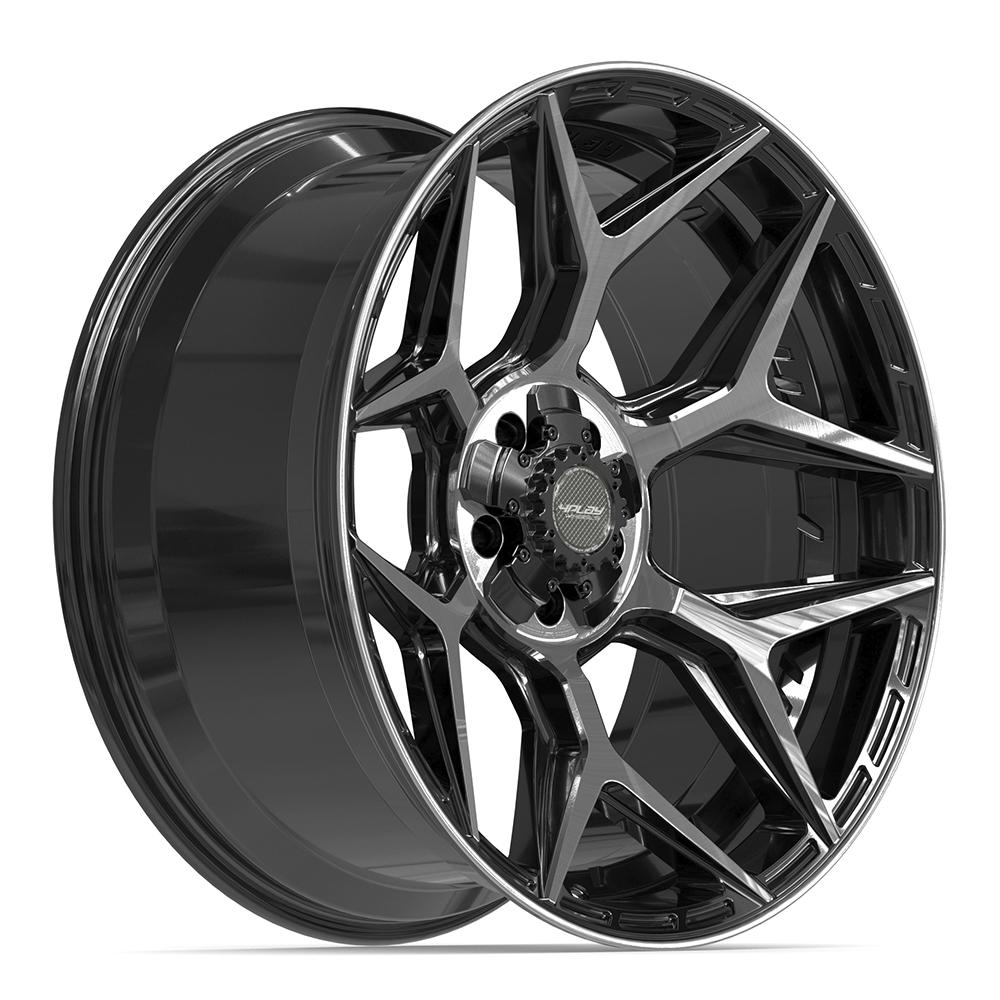 4Play 4P06 Gloss Black Brushed with Tinted Clear 22x10 -18 5x127|5x139.7mm 87.1mm - Wheelwiz