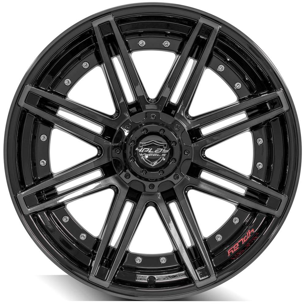 4Play Gen2 4P08 Gloss Black w/ Brushed Face &amp; Tinted Clear 22x10.0 -24 5x127|5x139.7mm 87.1mm