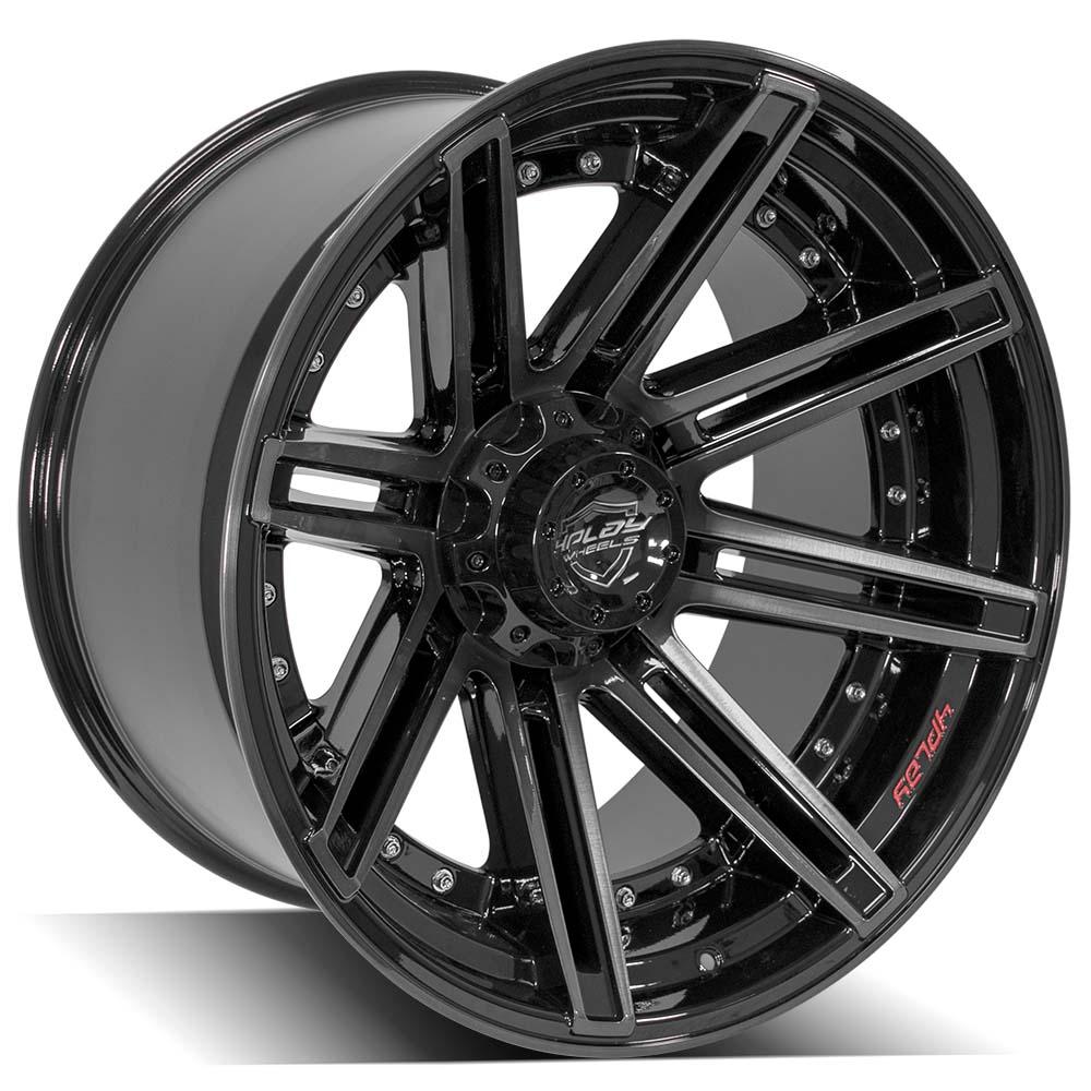 4Play Gen2 4P08 Gloss Black w/ Brushed Face &amp; Tinted Clear 22x12.0 -44 5x127|5x139.7mm 87.1mm