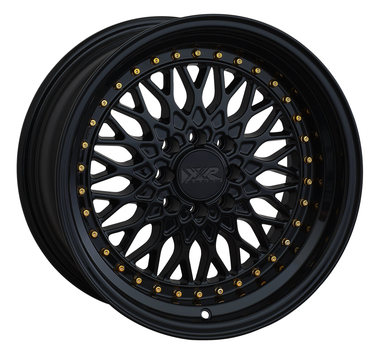 XXR Wheels 536 Black / Gold Rivets 16x8 +20 4x100|4x114.3 73.1mm - Wheelwiz