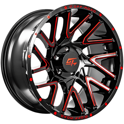GT Off-Road Aggression Gloss Black Milled Red Gloss Black Milled Red 22x10 -18 5x139.7mm 108.1mm