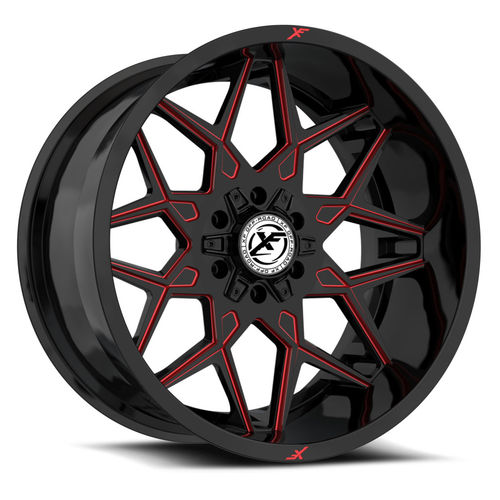 XF Off-Road XF-238 Gloss Black Milled Red 18x9 +12 6x135|6x139.7mm 106.4mm - Wheelwiz