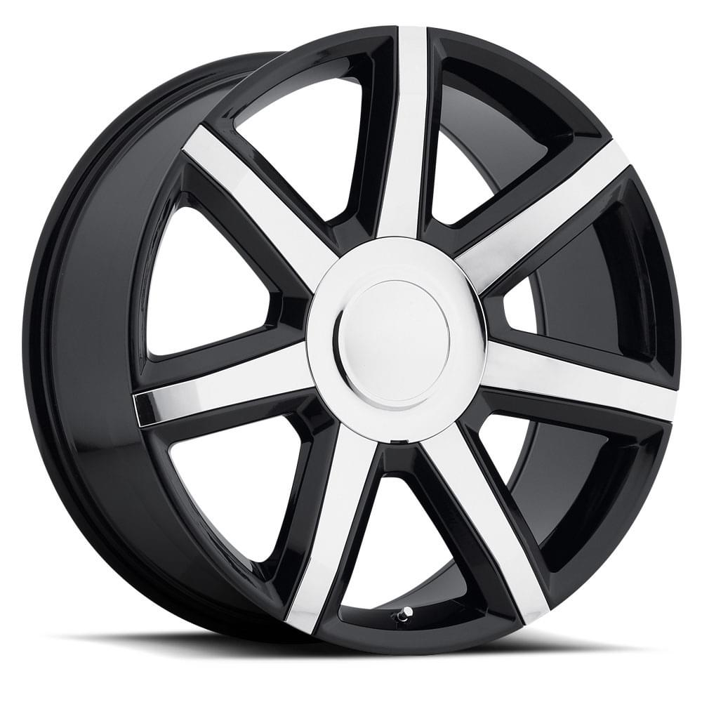 Factory Reproductions FR 56 Gloss Black With Chrome Inserts 22x9 +24 6x139.7mm 78.1mm
