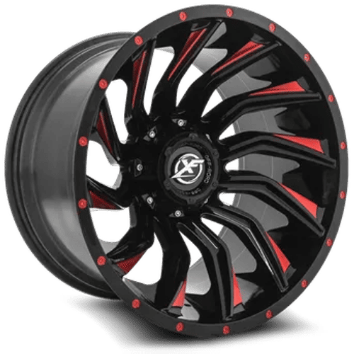 XF Off-Road XF-224 Gloss Black Milled Red 20x10 -24 8x180|8x165.1mm 125.2mm - Wheelwiz