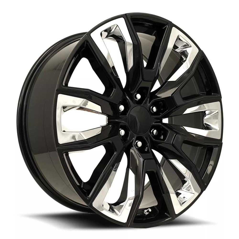 Factory Reproductions FR 207 Gloss Black With Chrome Inserts 22x9 +28 6x139.7mm 78.1mm