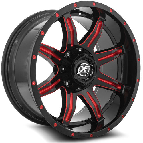 XF Off-Road XF-215 Gloss Black Milled Red 22x12 -44 5x127|5x139.7mm 78.1mm