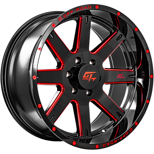 GT Off-Road Invasion Gloss Black Milled Red 18x9 +12 6x139.7mm 106.1mm - WheelWiz