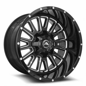 American Off-Road A105 Black Milled Spoke 20x12 -44 5x139.7mm 110.3mm - WheelWiz