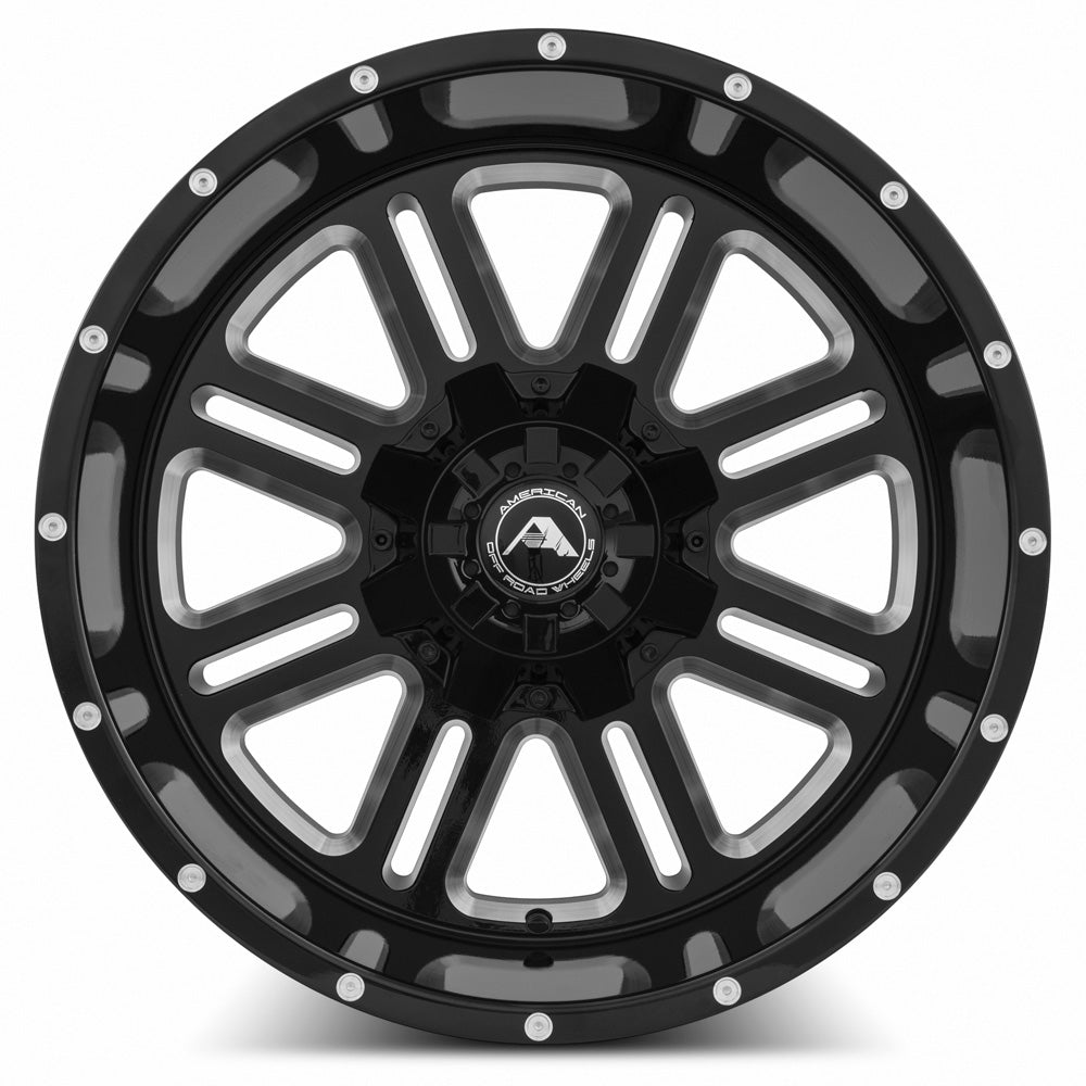 American Off-Road A106 Black Milled Spoke 20x12 -44 5x150mm 110.3mm - WheelWiz