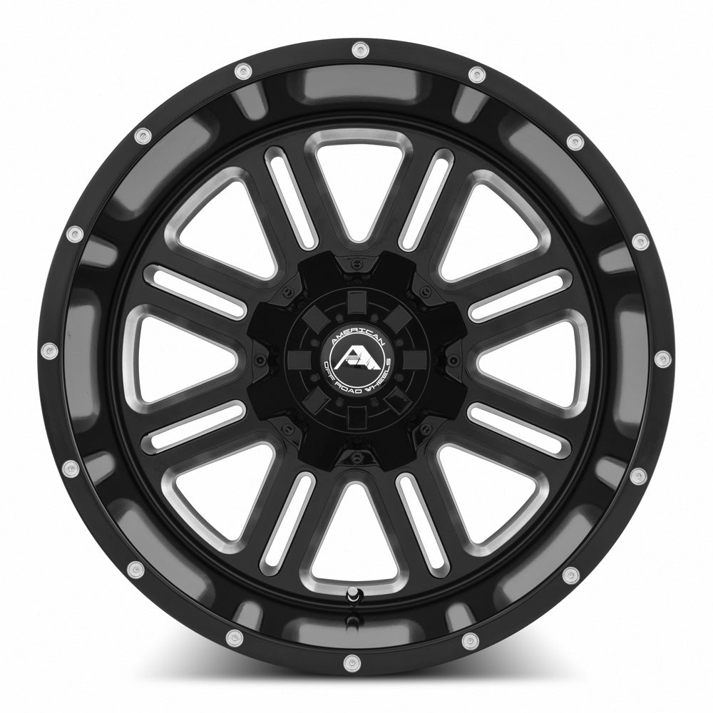 American Off-Road A106 Black Milled Spoke 20x14 -76 8x165.1mm 125.2mm