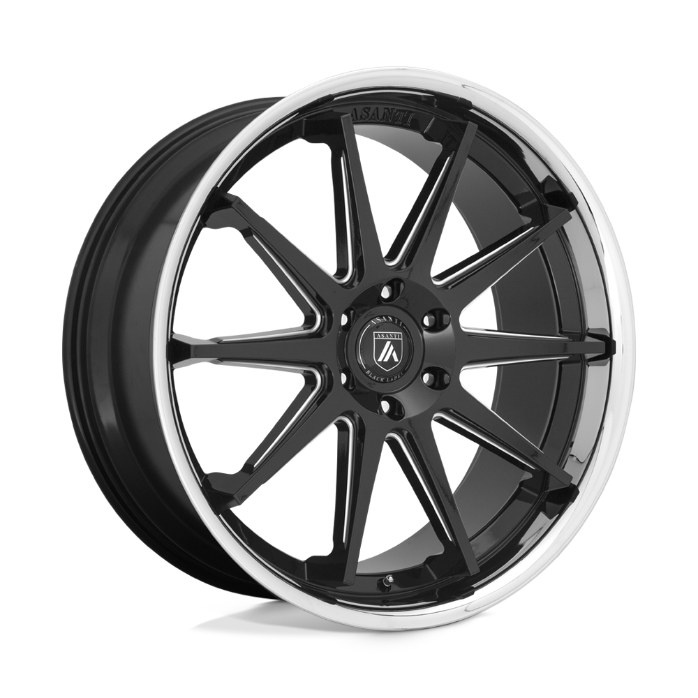 Asanti Black ABL-29 EMPEROR Gloss Black Milled With Chrome Lip 22x10 +30 5x120mm 74.1mm - WheelWiz