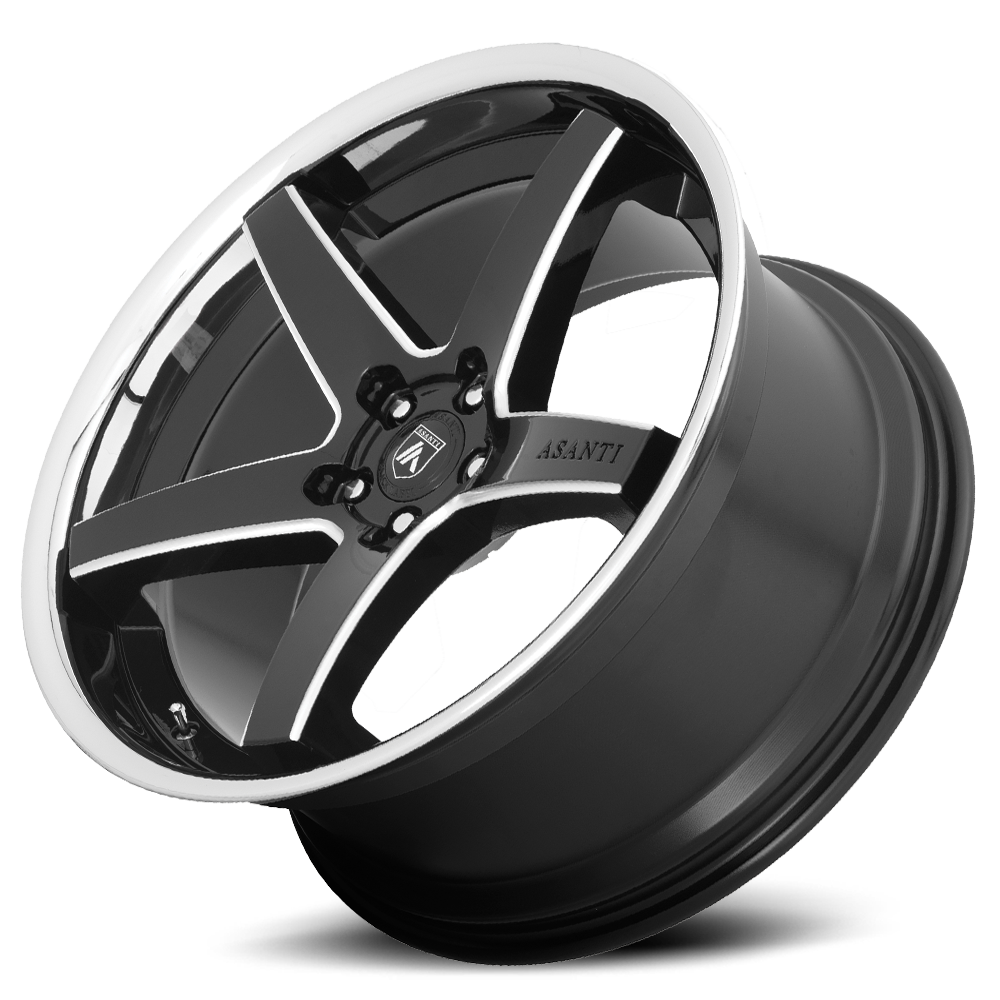 Asanti Black ABL31 REGAL Gloss Black Milled With Chrome Lip 22x10.5 +35 5x112mm 72.6mm - Wheelwiz