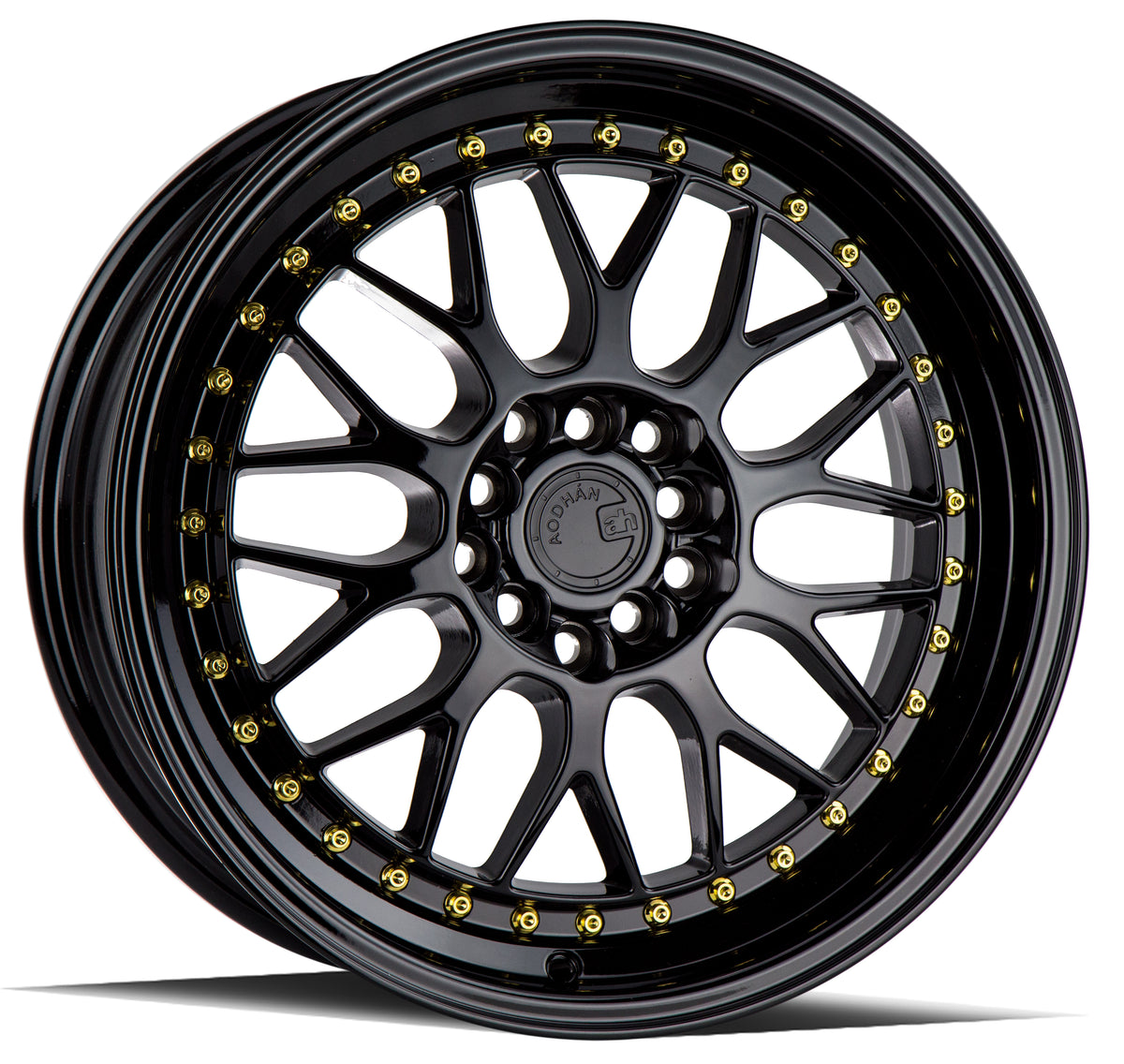 Aodhan AH02 Gloss Black ( Gold Rivet) 17x8 +35 5x100|5x114.3 73.1mm - Wheelwiz