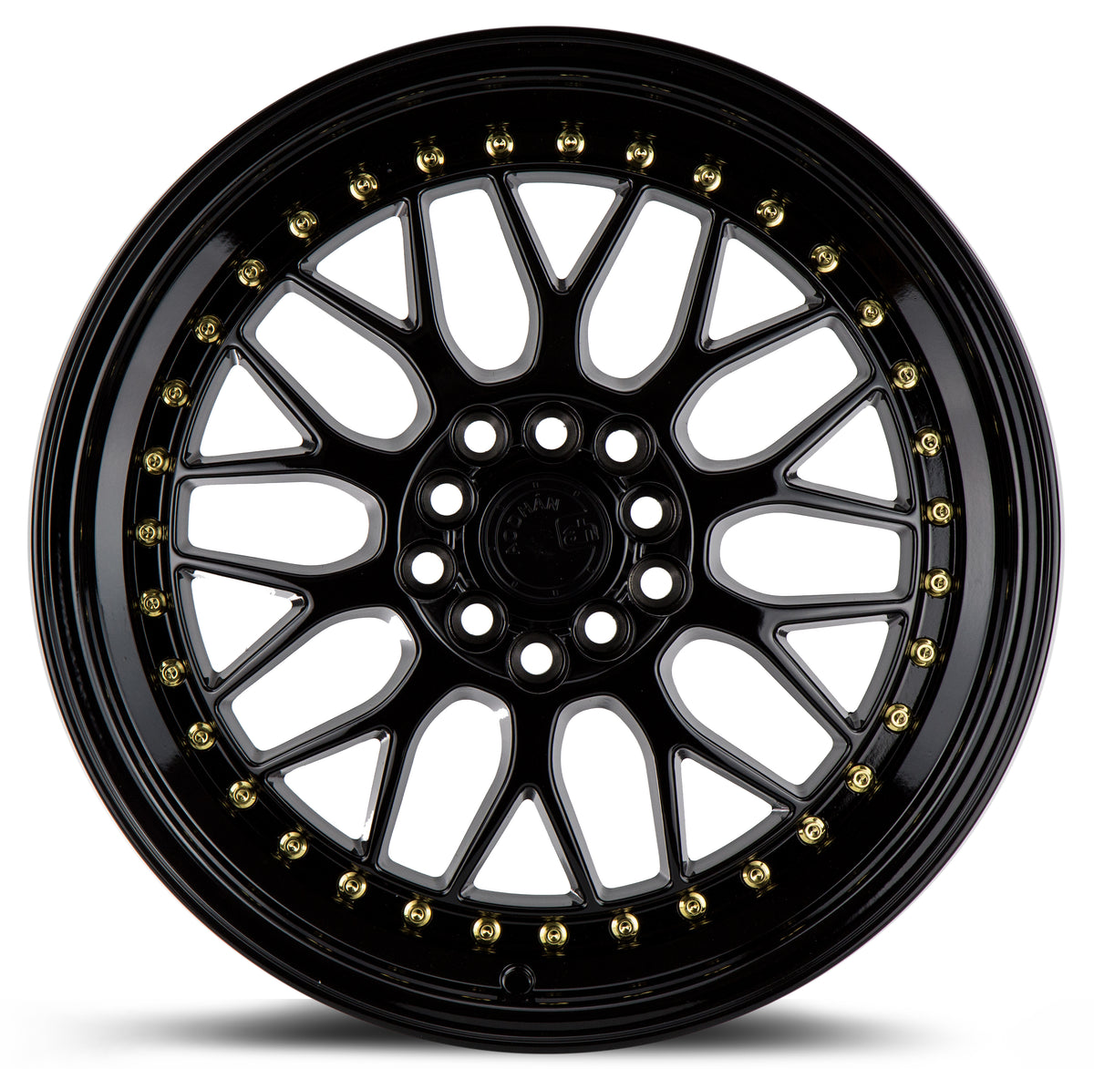 Aodhan AH02 Gloss Black ( Gold Rivet) 17x8 +35 5x100|5x114.3 73.1mm - Wheelwiz