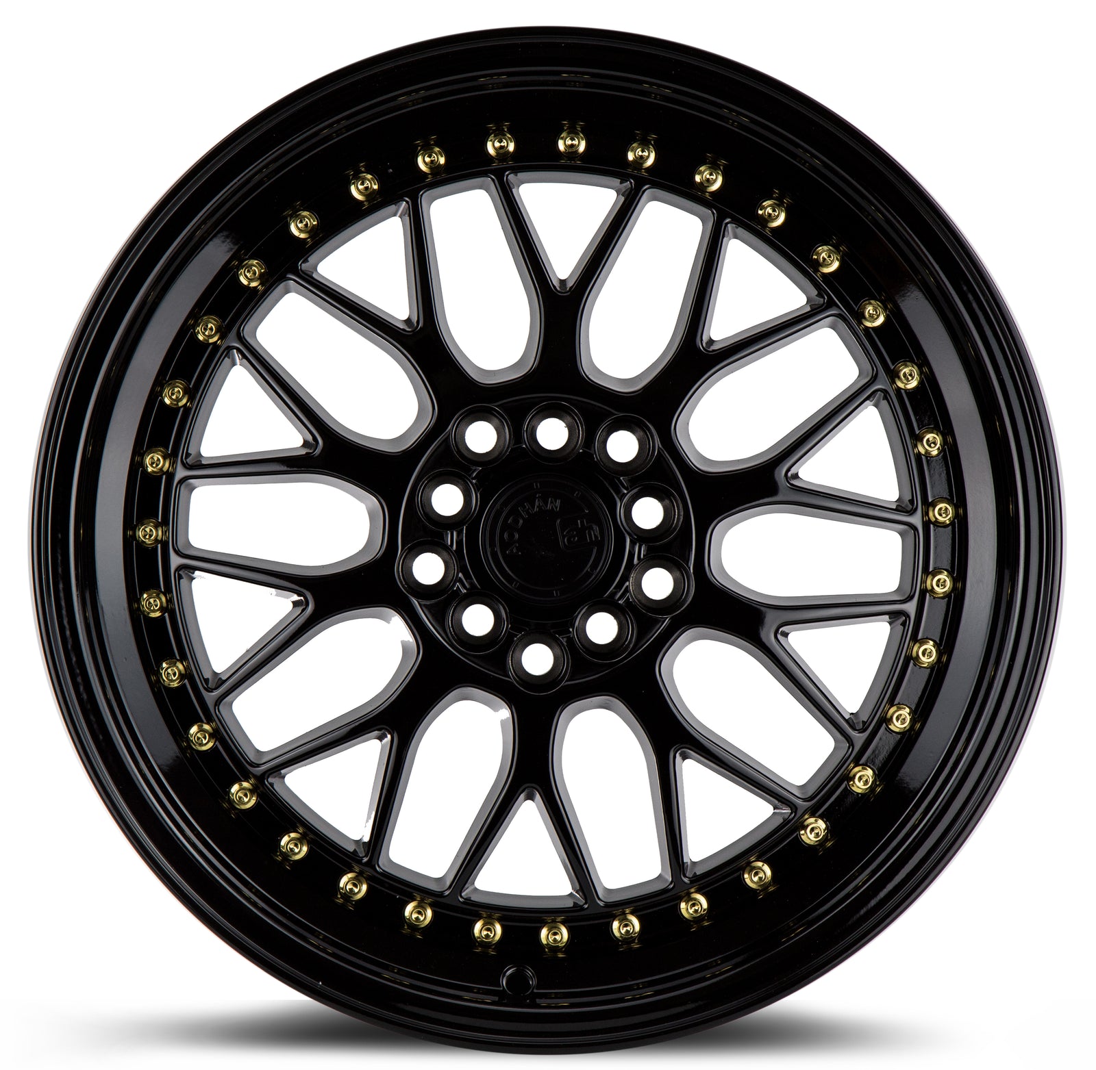Aodhan AH02 Gloss Black ( Gold Rivet) 17x8 +35 5x100|5x114.3 73.1mm - Wheelwiz