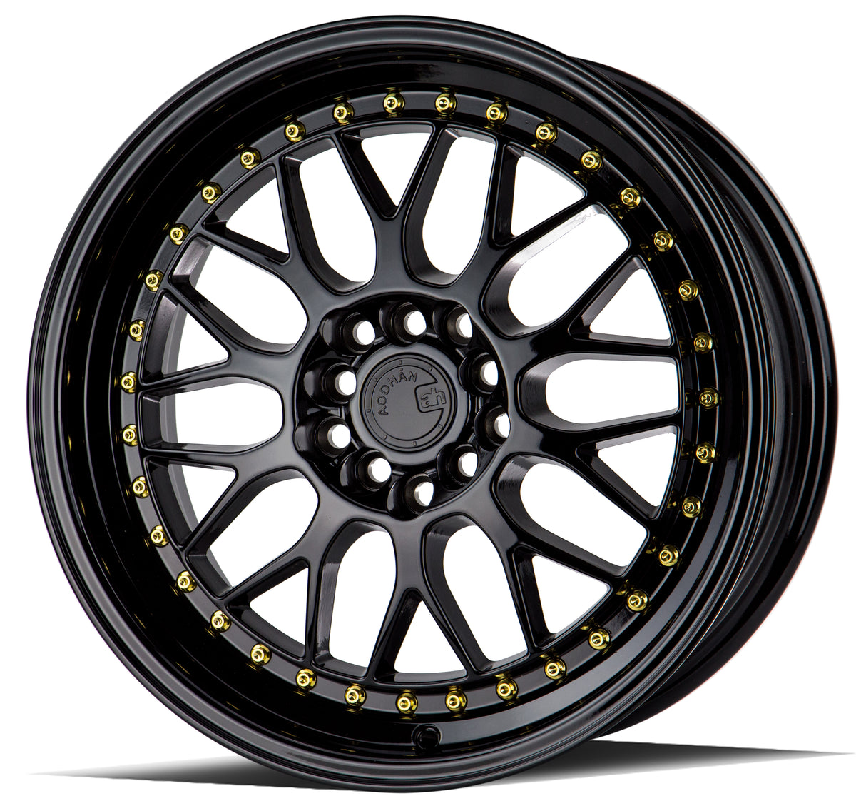 Aodhan AH02 Gloss Black ( Gold Rivet) 17x8 +35 5x100|5x114.3 73.1mm - Wheelwiz