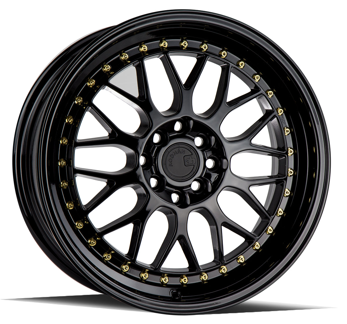 Aodhan AH02 Gloss Black ( Gold Rivet) 17x8 +35 4x100|4x114.3 73.1mm - Wheelwiz