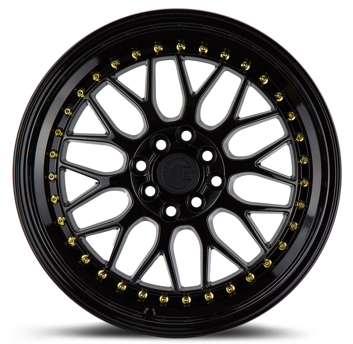 Aodhan AH02 Gloss Black ( Gold Rivet) 17x8 +35 4x100|4x114.3 73.1mm - Wheelwiz