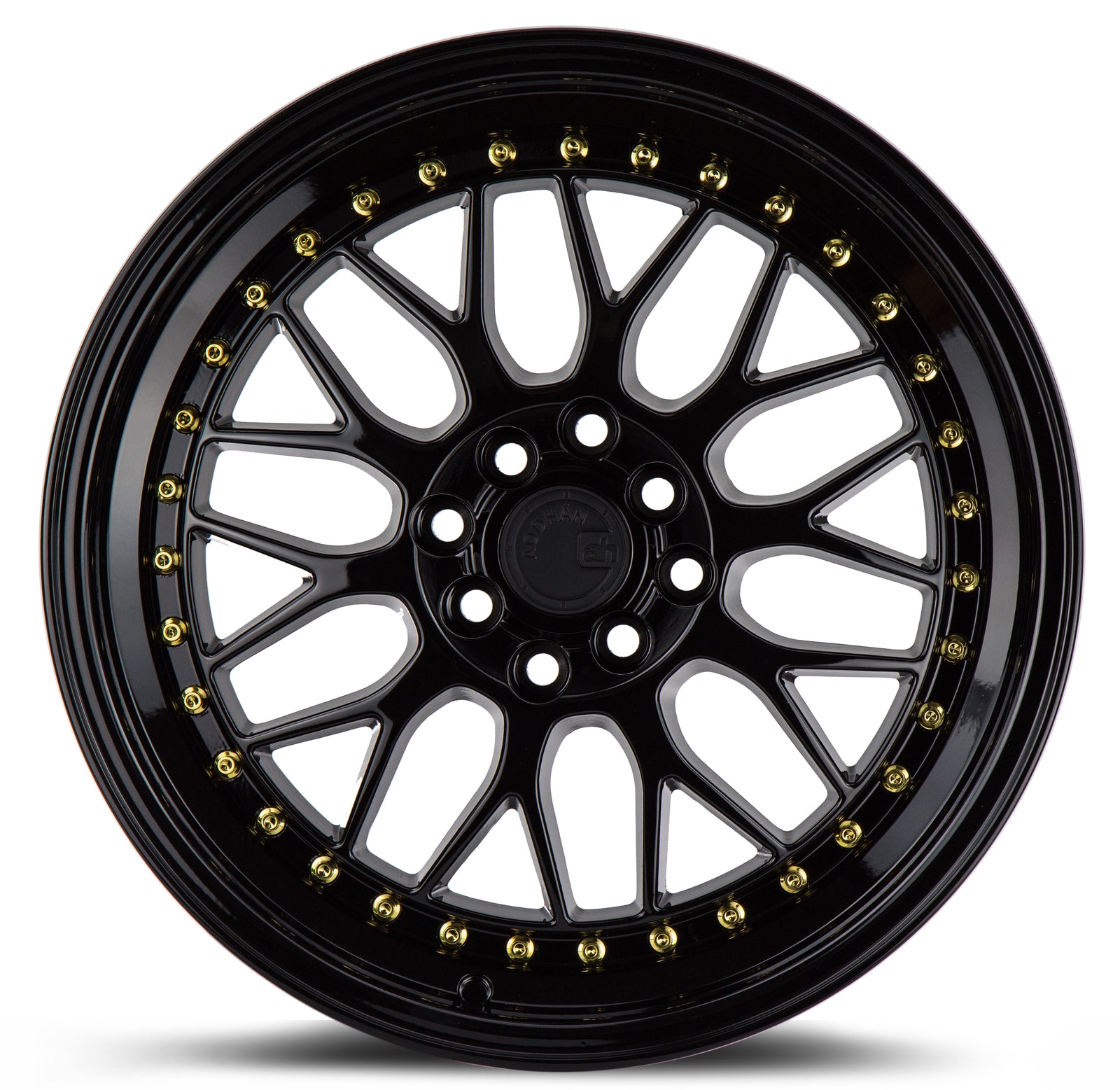 Aodhan AH02 Gloss Black ( Gold Rivet) 17x8 +35 4x100|4x114.3 73.1mm - Wheelwiz