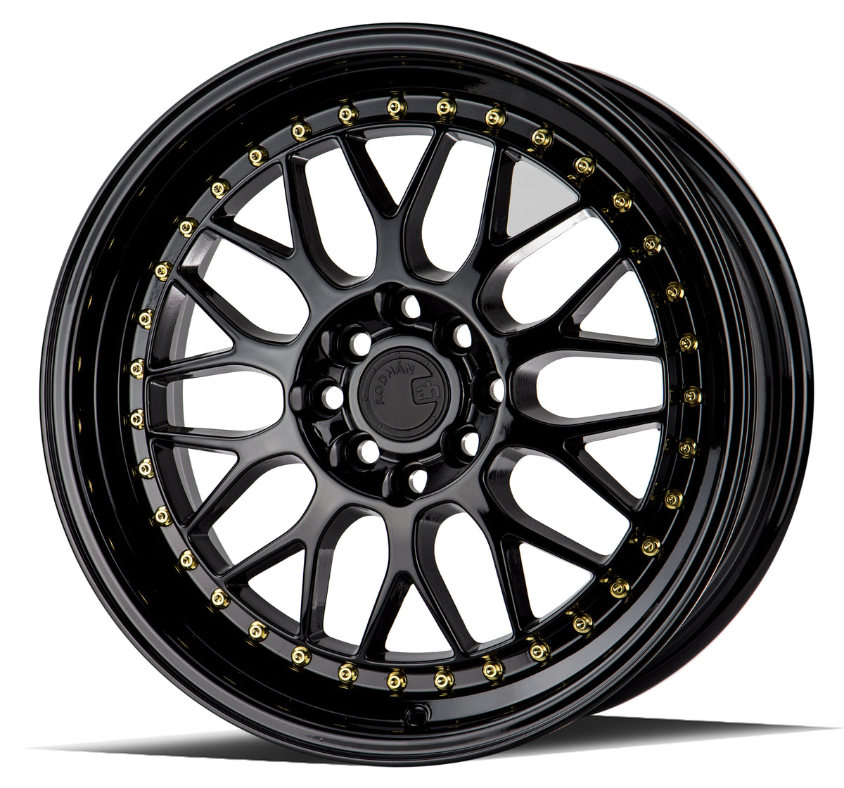 Aodhan AH02 Gloss Black ( Gold Rivet) 17x8 +35 4x100|4x114.3 73.1mm - Wheelwiz