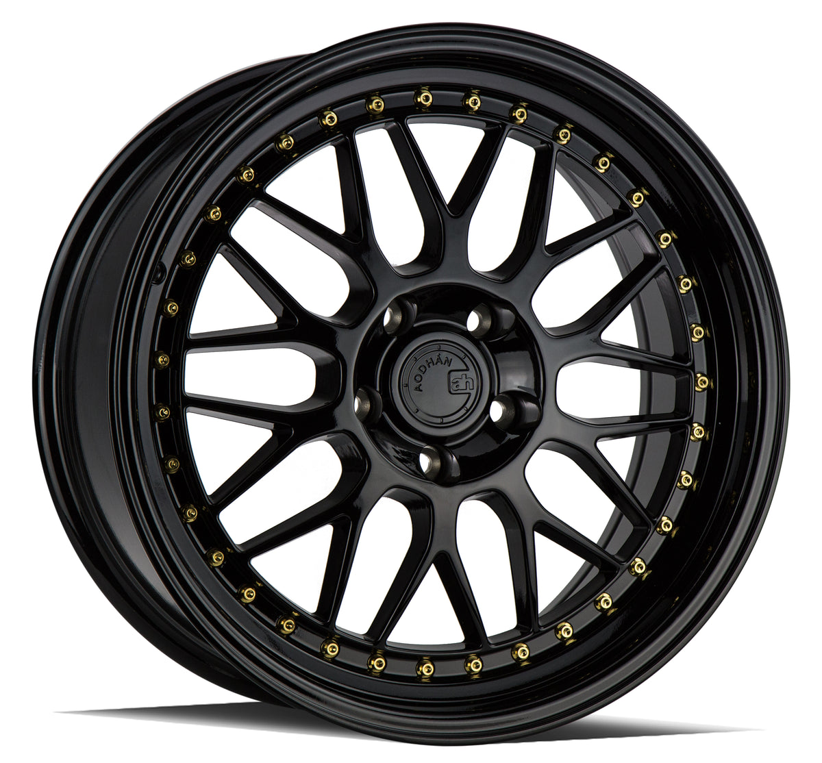 Aodhan AH02 Gloss Black ( Gold Rivet) 18x8.5 +35 5x114.3 73.1mm - Wheelwiz