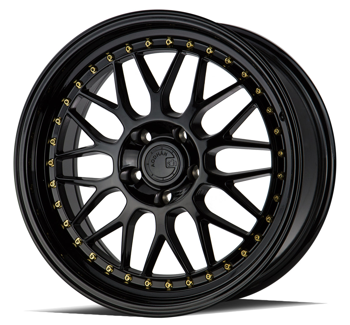 Aodhan AH02 Gloss Black ( Gold Rivet) 18x8.5 +35 5x120 72.6mm - Wheelwiz