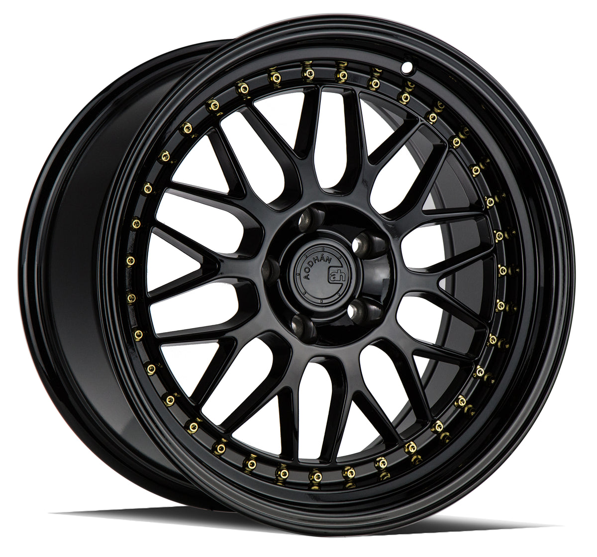 Aodhan AH02 Gloss Black ( Gold Rivet) 18x9.5 +30 5x114.3 73.1mm - Wheelwiz