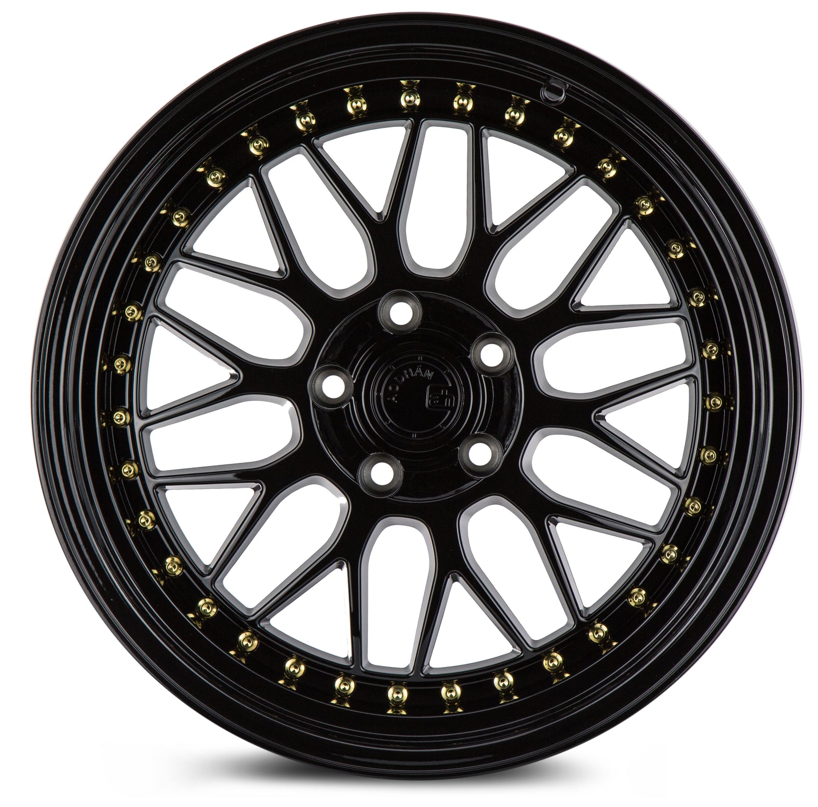 Aodhan AH02 Gloss Black ( Gold Rivet) 18x9.5 +30 5x114.3 73.1mm - Wheelwiz