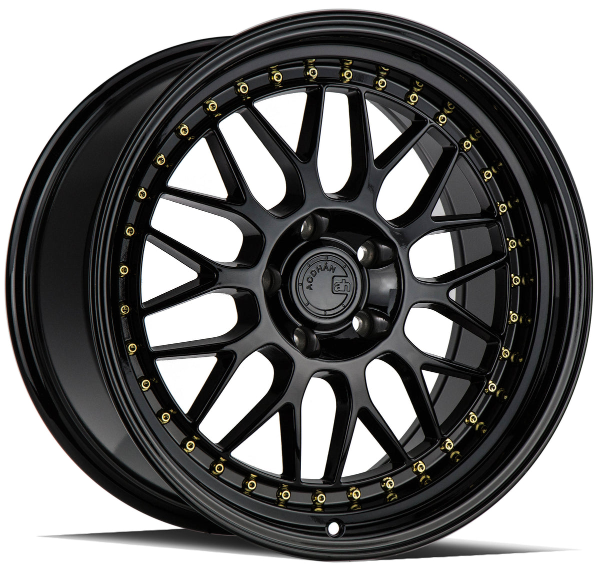Aodhan AH02 Gloss Black ( Gold Rivet) 19x8.5 +35 5x114.3 73.1mm - Wheelwiz