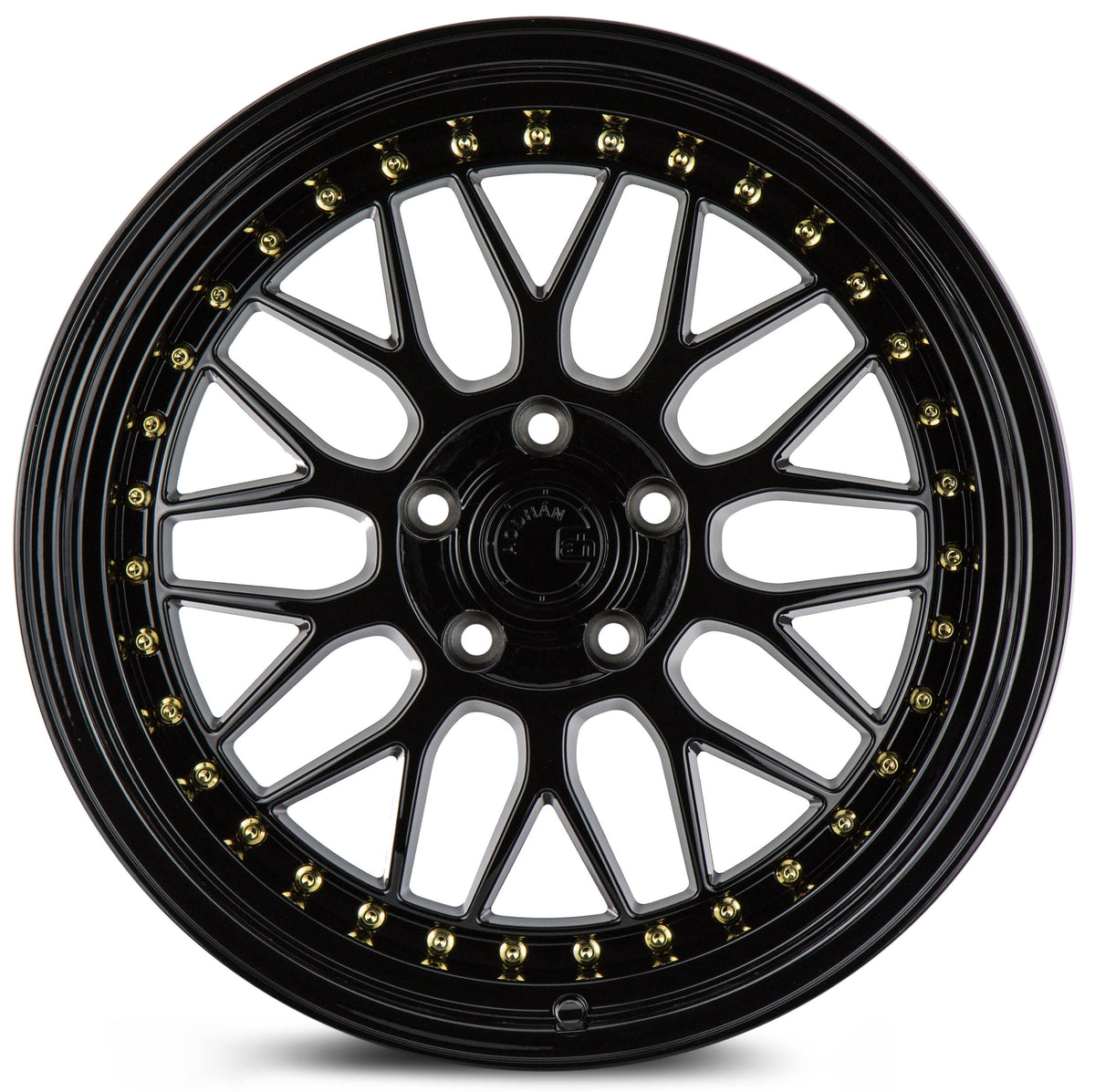 Aodhan AH02 Gloss Black ( Gold Rivet) 19x8.5 +35 5x120 72.6mm - Wheelwiz