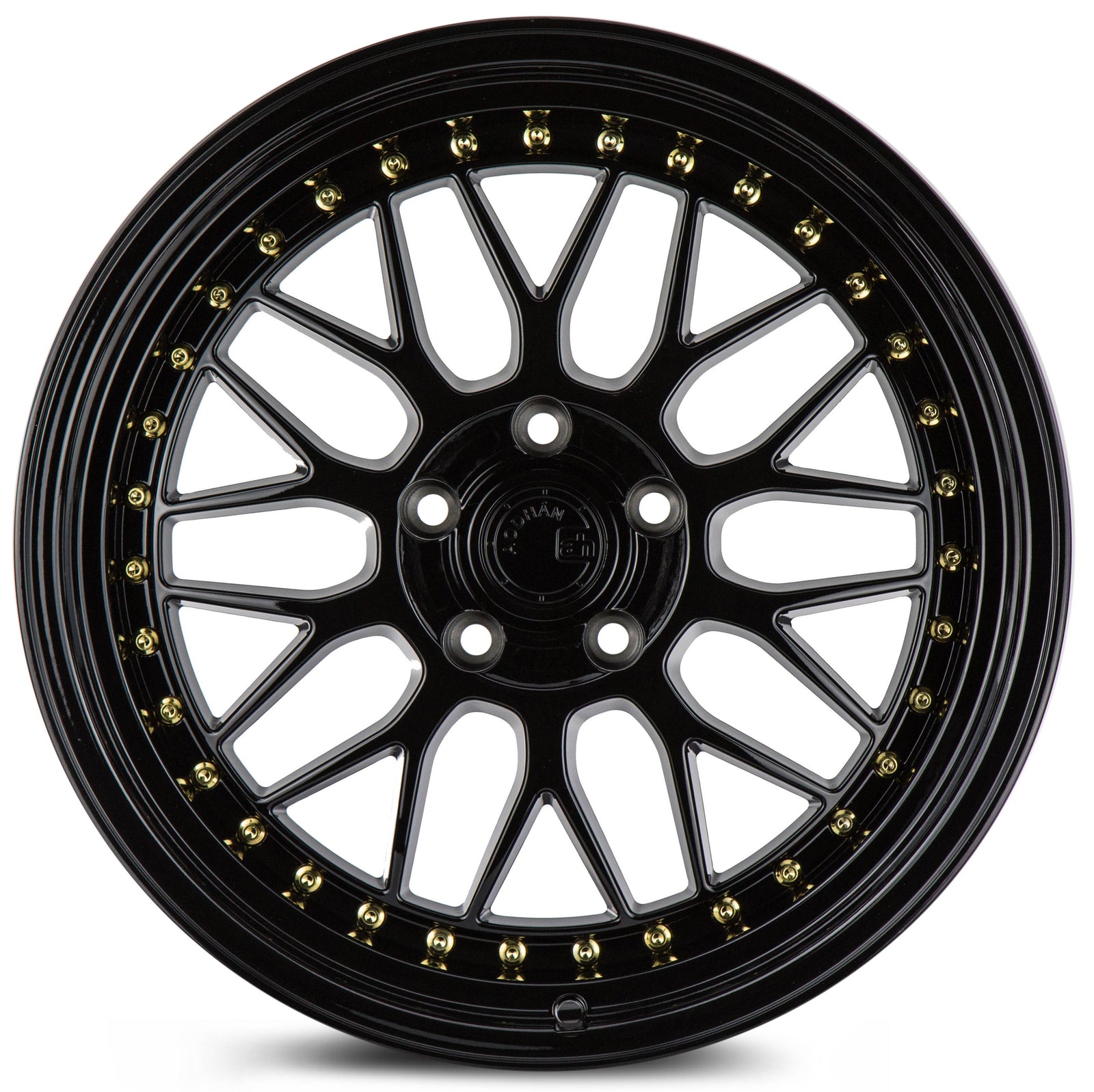 Aodhan AH02 Gloss Black ( Gold Rivet) 19x8.5 +32 5x112 66.6mm - Wheelwiz
