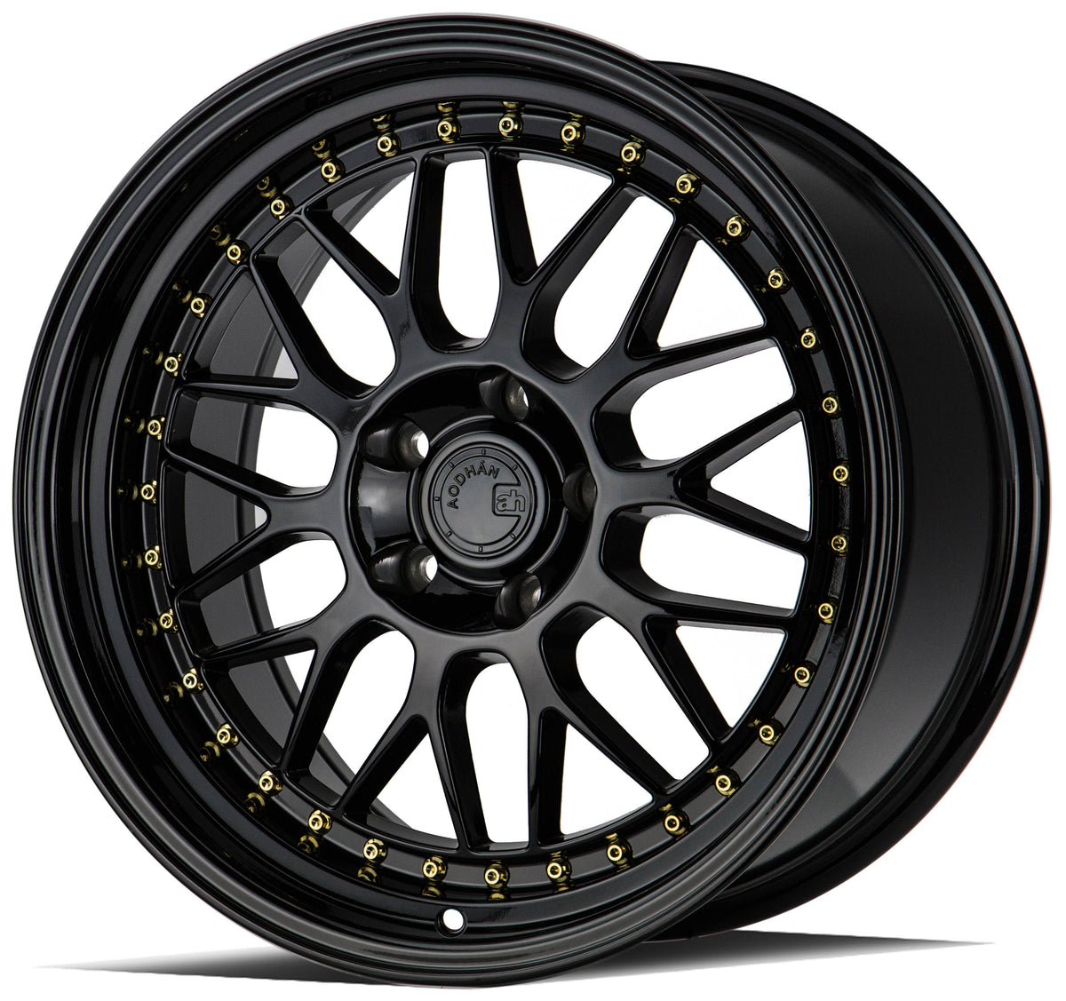 Aodhan AH02 Gloss Black ( Gold Rivet) 19x8.5 +32 5x112 66.6mm - Wheelwiz