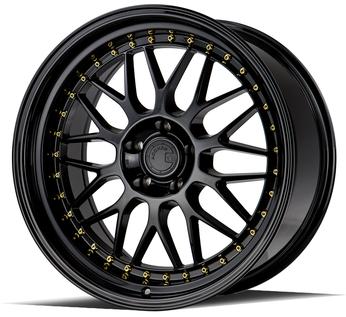 Aodhan AH02 Gloss Black ( Gold Rivet) 19x9.5 +30 5x114.3 73.1mm - Wheelwiz