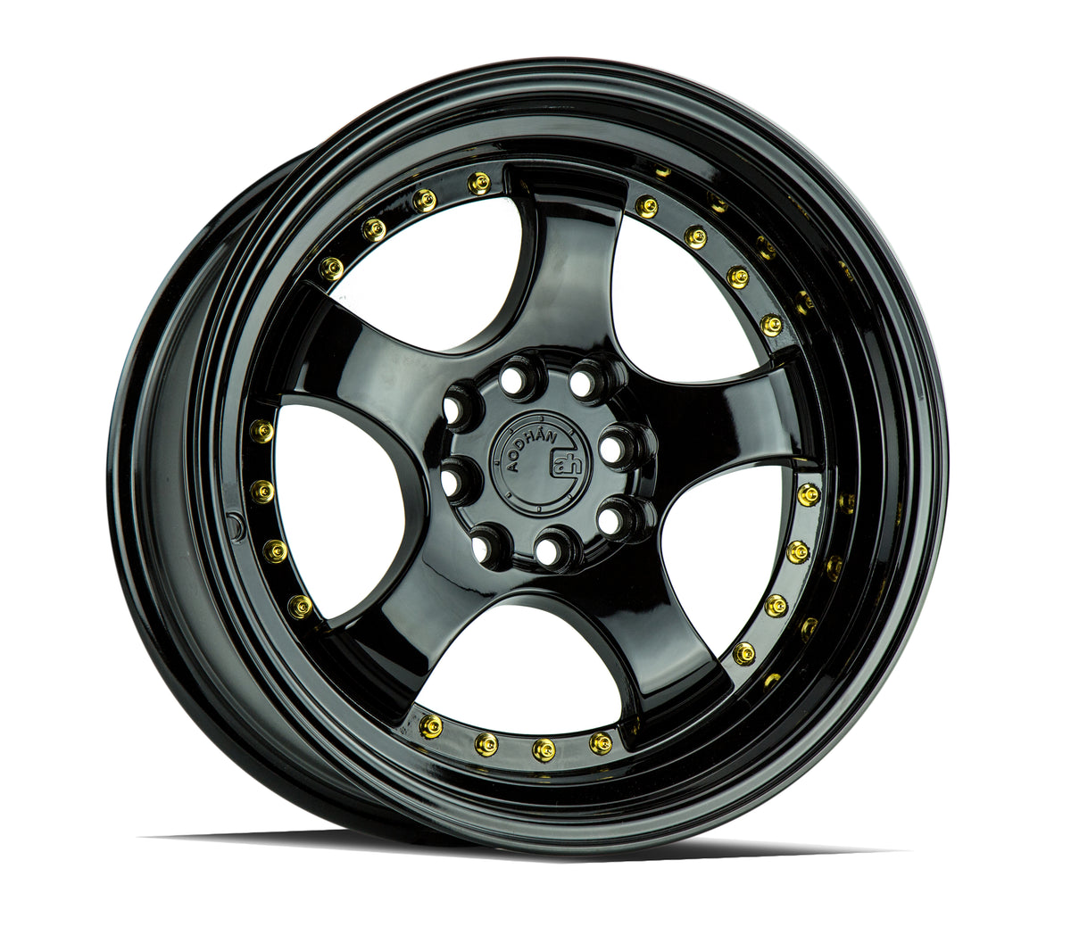 Aodhan AH03 Gloss Black W /Gold Rivets 15x8 +20 4x100|4x114.3 73.1mm - Wheelwiz