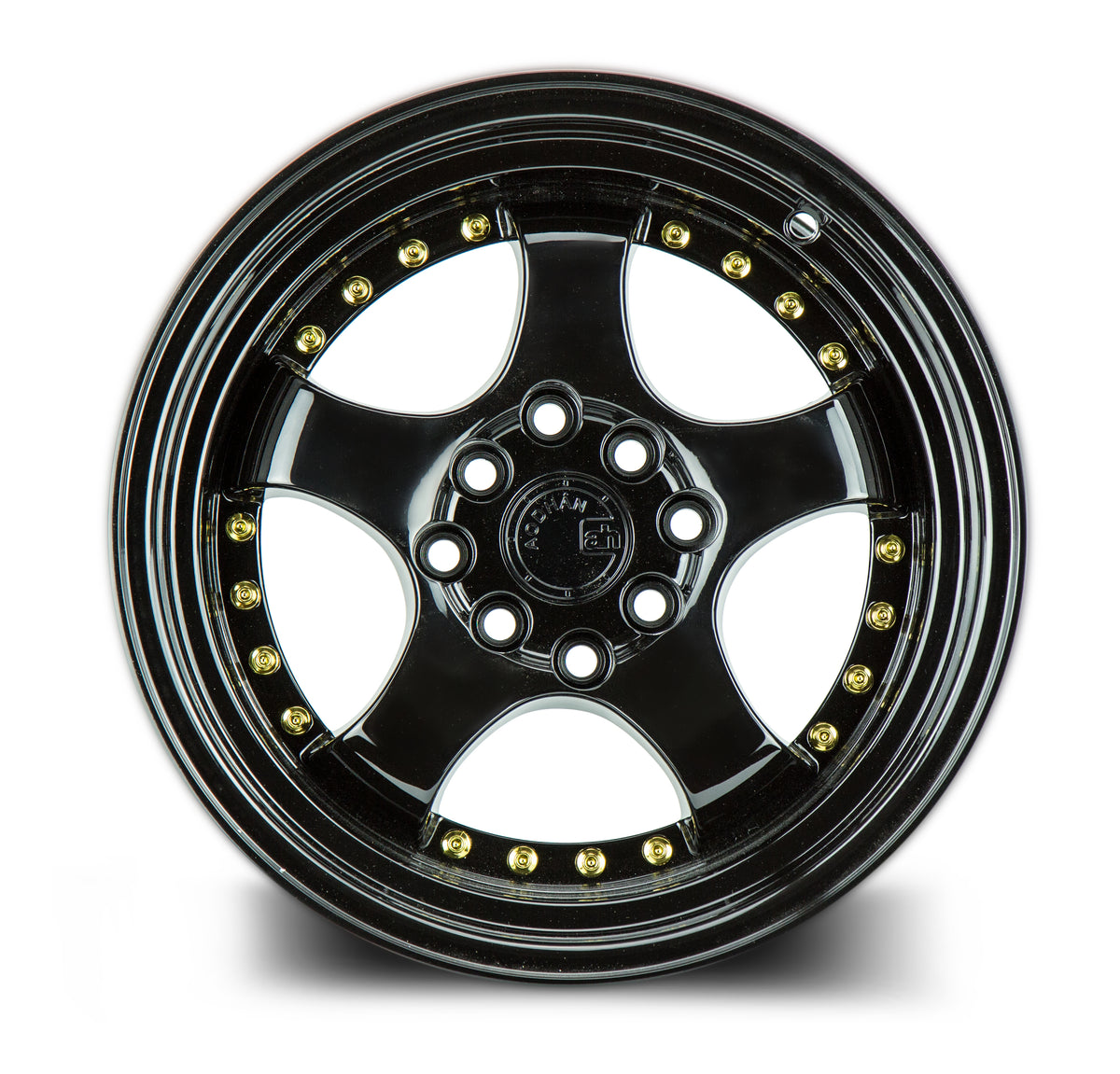 Aodhan AH03 Gloss Black W /Gold Rivets 15x8 +20 4x100|4x114.3 73.1mm - Wheelwiz