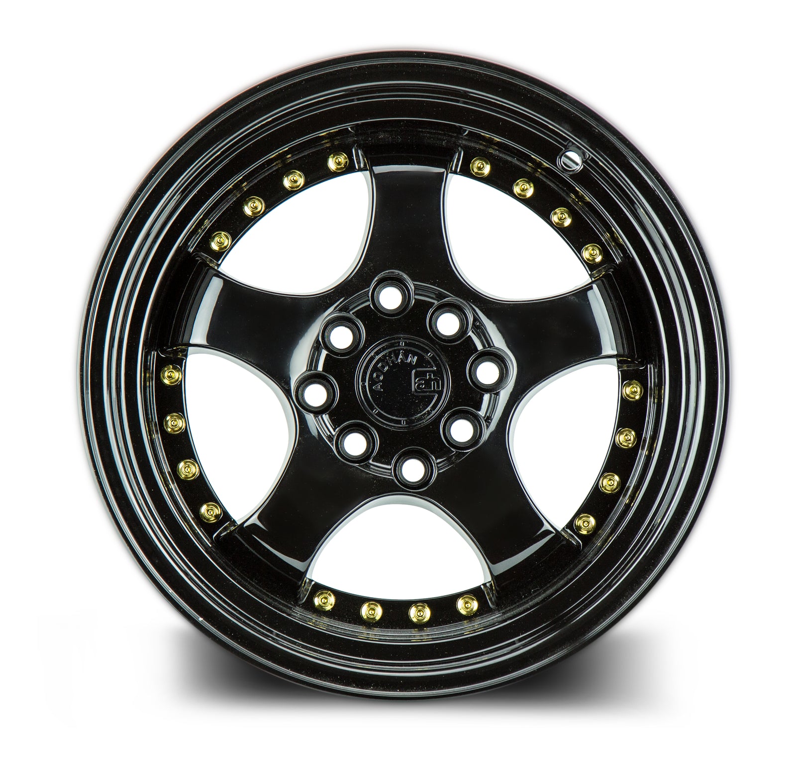 Aodhan AH03 Gloss Black W /Gold Rivets 15x8 +20 4x100|4x114.3 73.1mm - Wheelwiz