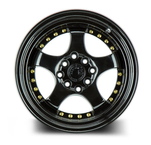 Aodhan AH03 Gloss Black W /Gold Rivets 15x8 +20 4x100|4x114.3 73.1mm - Wheelwiz