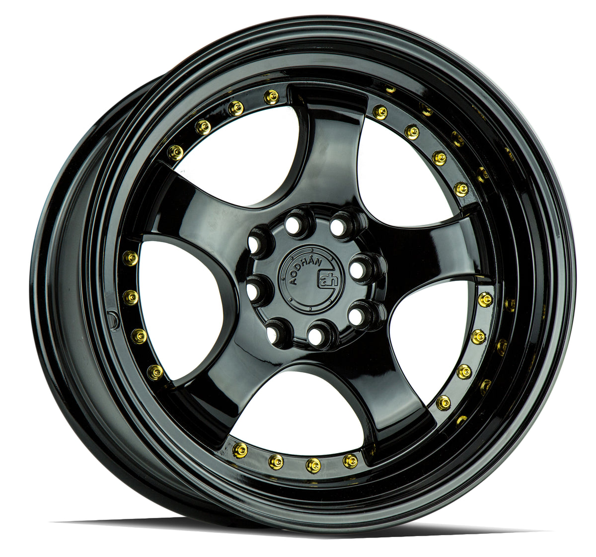 Aodhan AH03 Gloss Black W /Gold Rivets 16x8 +15 4x100|4x114.3 73.1mm - Wheelwiz