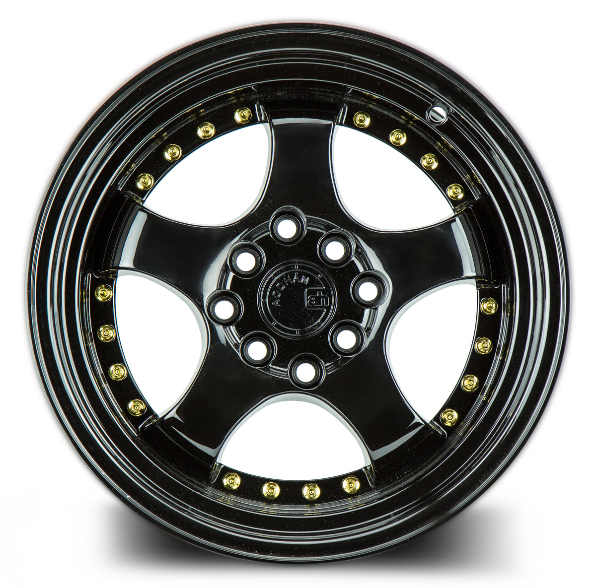 Aodhan AH03 Gloss Black W /Gold Rivets 16x8 +15 4x100|4x114.3 73.1mm - Wheelwiz