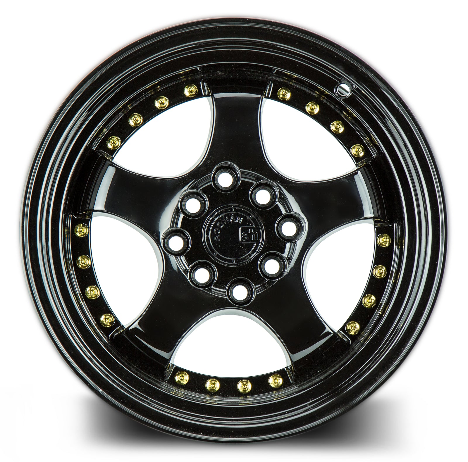 Aodhan AH03 Gloss Black W /Gold Rivets 16x8 +15 4x100|4x114.3 73.1mm - Wheelwiz