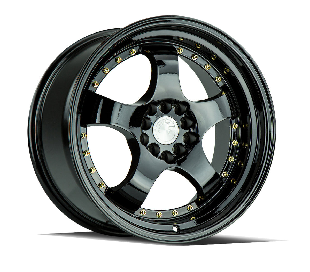 Aodhan AH03 Gloss Black W /Gold Rivets 17x9 +25 5x100|5x114.3 73.1mm - Wheelwiz