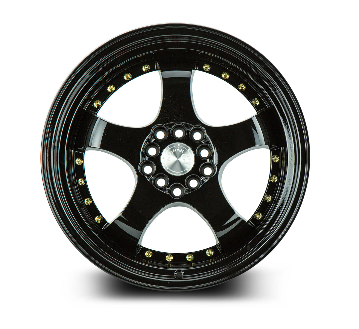 Aodhan AH03 Gloss Black W /Gold Rivets 17x9 +25 5x100|5x114.3 73.1mm - Wheelwiz