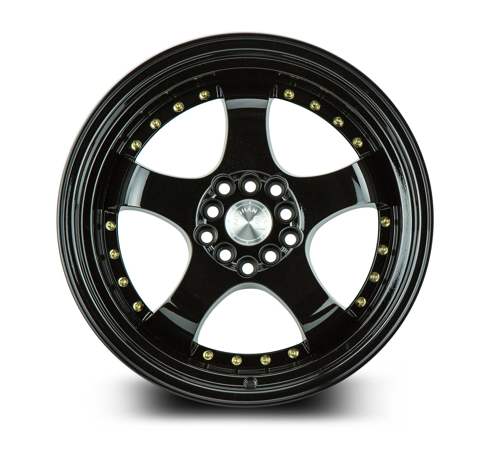 Aodhan AH03 Gloss Black W /Gold Rivets 17x9 +25 5x100|5x114.3 73.1mm - Wheelwiz