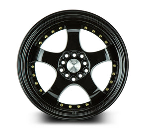 Aodhan AH03 Gloss Black W /Gold Rivets 17x9 +25 5x100|5x114.3 73.1mm - Wheelwiz